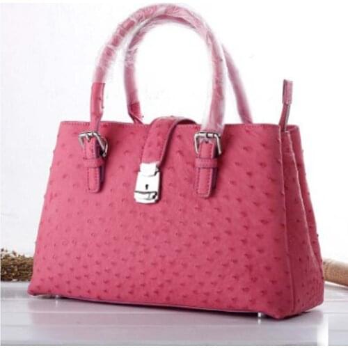 Ourui true Ostrich leather female handbag Genuine leather Rome package pink Women bag