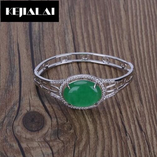 Natural Green Stone Beads Bangle for Women Luxury Style Jewelry Accessory Simple Style Big Bangle Bracelet Gift