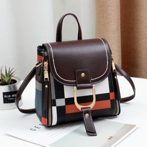 Women Backpack School Bags For Teenager Girls PU Leather Plaid School Backpack Casual Large Capacity Travel Bag Multifunction