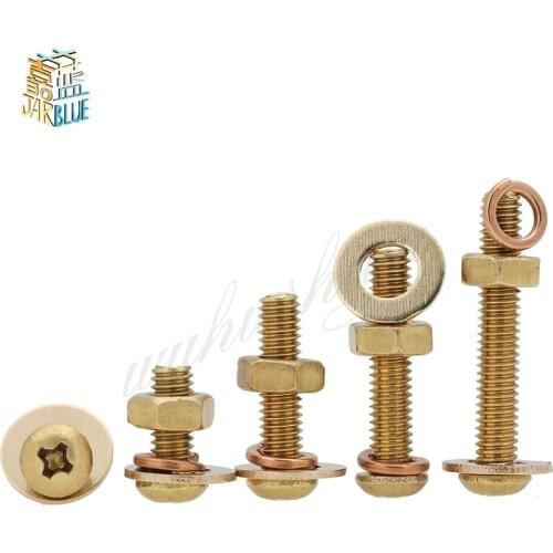 2-20Pcs M3 M4 M5 M6 M8 Copper screw nut set copper round head combination brass all-copper plate head Cross machine tooth screw