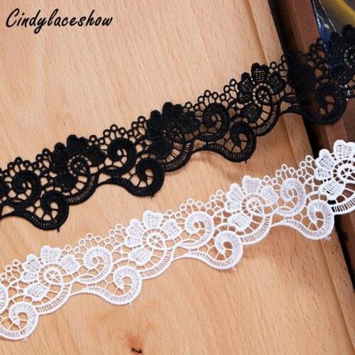3Yards 3.8cm Width White Black Embroidered Floral Water Soluble Lace Trim for Dress Edge Hometexile Decor Sewing Lace Appliques