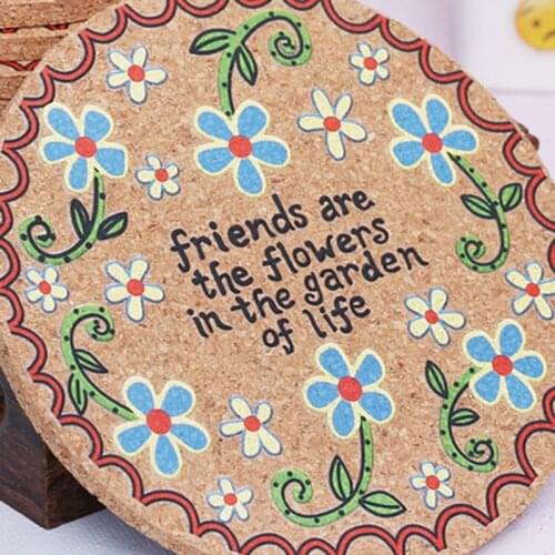 4Pcs Floral Natural Cork Round Coaster Insulated Pot Mat Suitable for coffee table top
