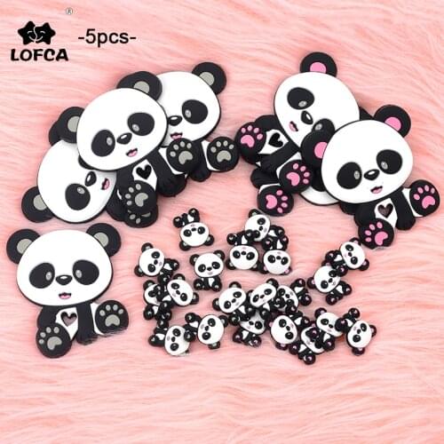 LOFCA 5pcs Panda Teether Baby Silicone Teething Beads Pendant BPA Free Food Grade Silicone Teethers Baby Care Pacifier Chain DIY