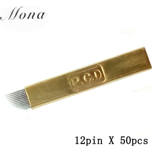 50pcs PCD 12 PIN permanent makeup manual needles tattoo eyebrow microblading needle blades for 3D Embroidery Manual Tattoo Pen
