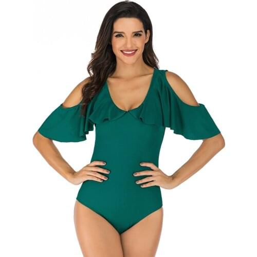 Aikulli One piece Swimsuit Women 2020 Swimwear Ruffled Monokini Sexy V Neck Push UP Girls Bathing Suits Beach Swimming Swim Suit