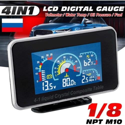 LCD Digital 4in1 Car ALARM Gauge Voltmeter Oil Pressure Fuel Water Temp meter 1/8 NPT Oil Pressure sensor 12v/24v