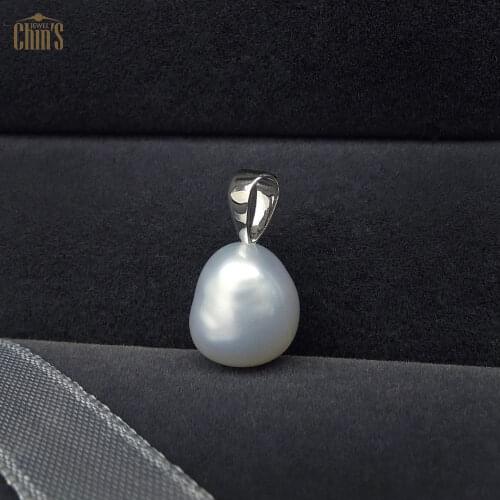 Lustrous 9-11mm White Real South Sea Cultured Pearl Pendant 14K Solid White Gold Free Shipping