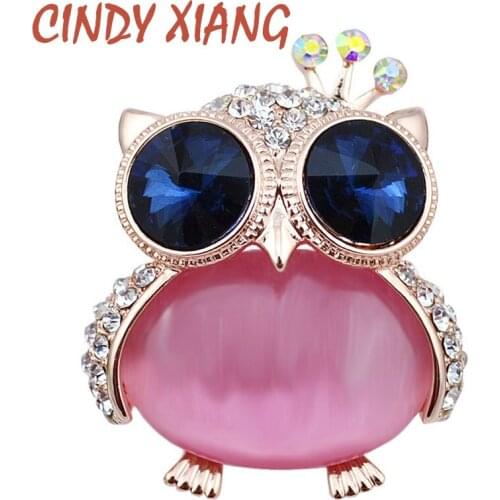 CINDY XIANG 2 Color Choose Big Opal Cute Owl Pins And Brooches For Women Rhinestone Animal Brooches Korean Style Fashion Jewelry