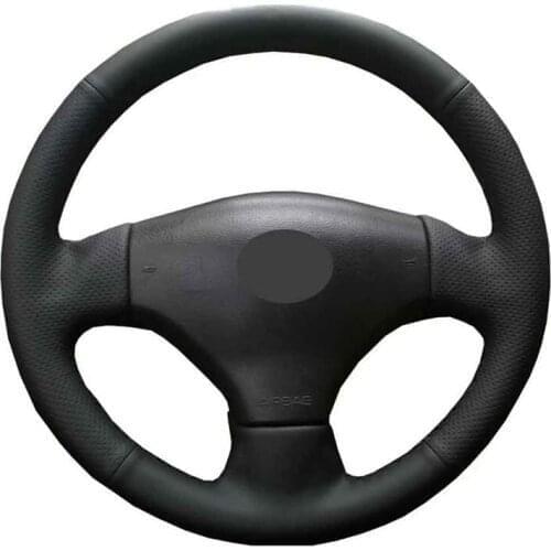 Car Steering Wheel Cover Hand-Stitched Car Steering Wheel Covers DIY Soft Black Genuine Leather For Peugeot 206 2002-2006