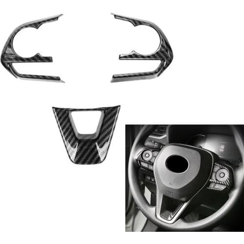 For Toyota RAV4 2019-2021 Carbon Fiber Look Car Interior Steering Wheel Switch Trim Panel Cover Sticker Mouldings Frame Strips