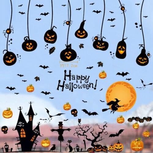 Halloween sticker pumpkin bat female ghost wall sticker cartoon childrens haunted house 3d three-dimensional glass sticker