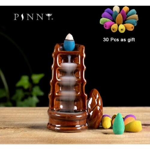 PINNY Glaze Backflow Incense Burner Ceramic Cone Incense Holder Home Decoration Like Waterfalls Hollow Sandalwood Censer