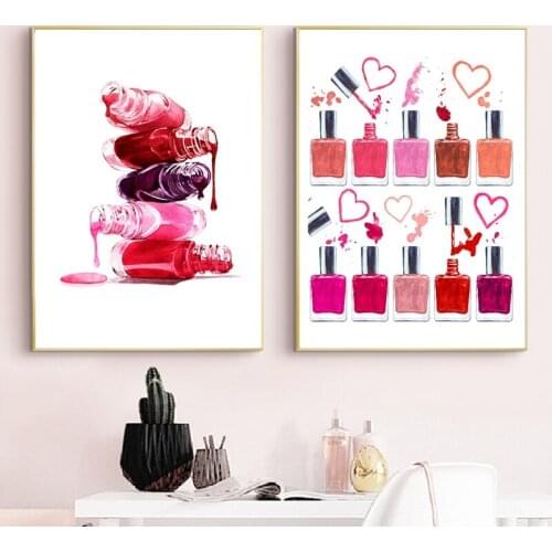 Nail Polish Print Makeup Illustration Beauty Poster Bathroom Decor Vanity Art Canvas Painting Nails Salon Studio Wall Decoration