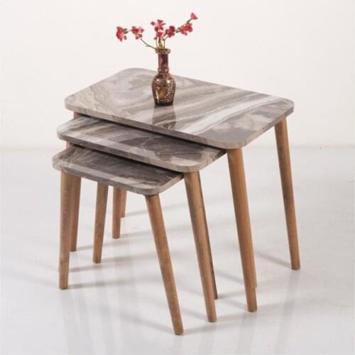 2022 model modern coffee table Gray Marble pattern Wood Floor Standing 3'lü Zigon Coffee Table