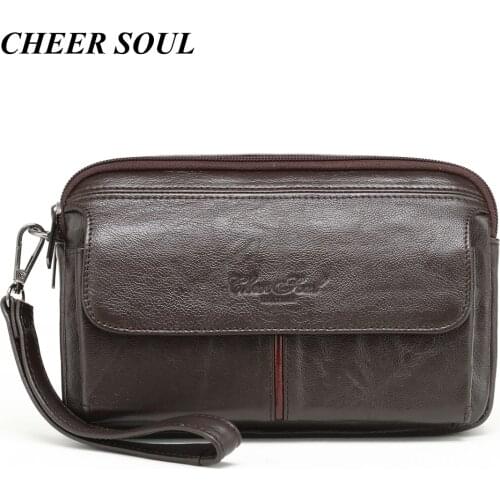 Men Clutch Wallet Genuine Leather Fashion Wallet Male Organizer Cell Phone Case Pouch Clutch Bag Long Coin Purse and Handbags