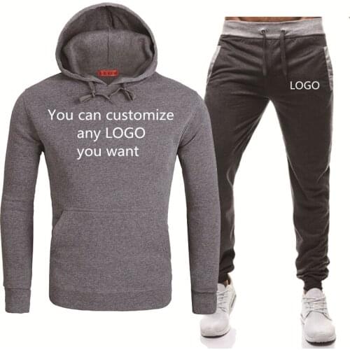 Spring Autumn Mens pullover Can Custom LOGO Printing Casual High Quality Cotton Mens Hooded + Pants 2-Piece Set