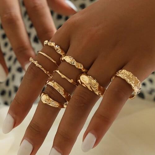 2021 Vintage Gold Alloy Joint Ring Set for Women Bohemia Geometric Metal Steampunk Finger Joint Charm Ring Jewelry Gift