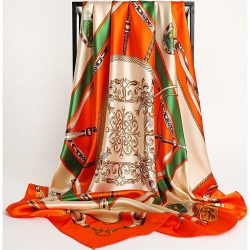 NEW Square Silk Scarves Women 90*90cm Satin Hijab Scarf Muslim Female Chiffon Shawls And Wrap Hair Head Scarves Pareo Bandanna