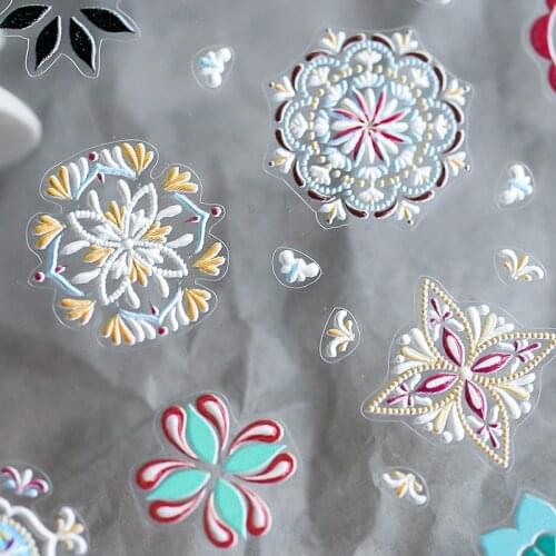 New 5D Engraved Nail Sticker Bohemia Colorful Flowers Image Charm Desgin Empaistic Nail Slide Decals Z0457