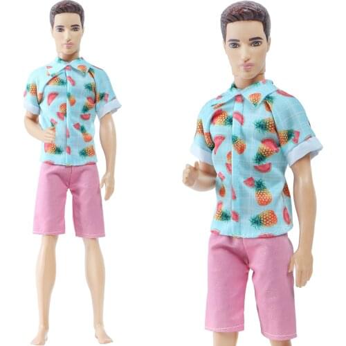 BJDBUS Handmade Doll Outfit Summer Fruit Shirt Pink Pants Daily Beach Wear Clothes for Barbie Doll Friend Ken Doll Kid Play Toy