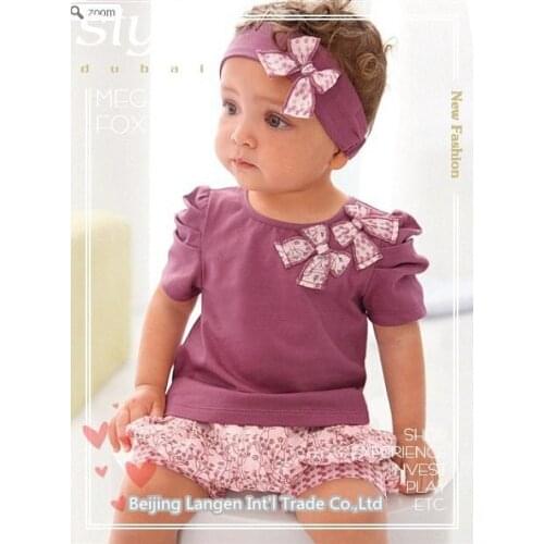 Wholesale - New Arriving AMISSA (pink butterfly beadband+top+lace pants )Baby Clothing Set Baby Clothes