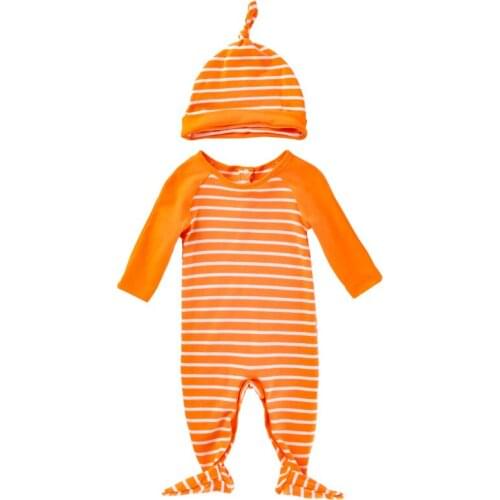 2021 Autumn Winter Baby Romper Long-sleeved Striped Baby Boy Clothes Newborn Baby Girls 2piece Set with Hat Suit Cotton pajama