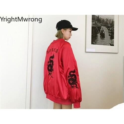 Oversized Loose Embroidery Dragon Zipper Jacket Hip Hop Spring Autumn Baseball Coat Streetwear Windbreaker Harajuku Clothing Top