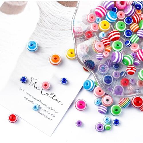 Resin Oblate Striped Beads 6-10mm Round Beads Loose Beads for DIY Jewelry Accessories Childrens Handmade Beaded Material Kit