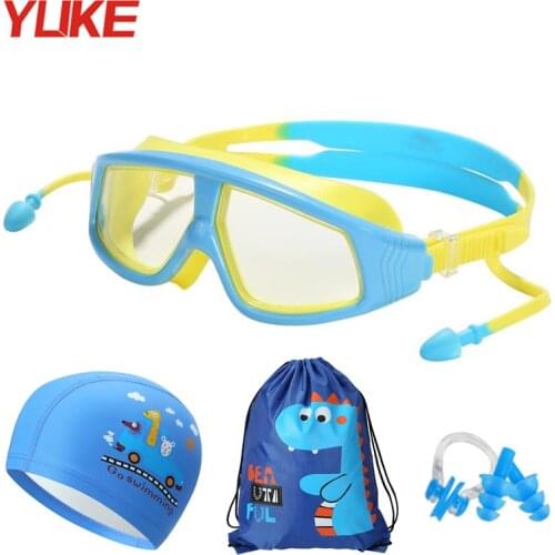 YUKE professional Kids Swimming goggles Anti-Fog With Swim Cap Bag Children swim Eyewear Waterproof Boys Girls Pool glasses
