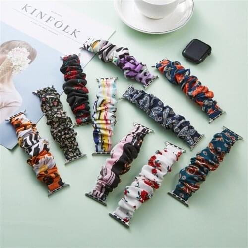 Colorful Scrunchie Elastic Watch Straps for Apple Watch 6 SE Women Fabric Watchband 38mm 40mm 42mm 44mm for iwatch Series 5 4 3