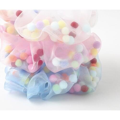 Fashion Organza Sheer Scrunchie with Color Mesh Gauze Ball Hair Ring Women Ponytail Hair Rope Bands Girls Sweet Hair Accessories