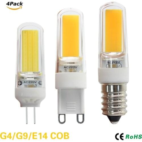 4Pcs/Lot LED G4 G9 E14 Lamp Bulb AC/DC Dimming 12V 220V 6W 9W COB SMD LED Lighting Lights Replace Halogen Spotlight Chandelier