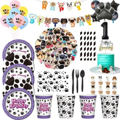Puppy Paw Themed Pet Birthday Party Decorations Dog Paw Party Supplies Print Banner Paper Plates Cups Napkins Balloons