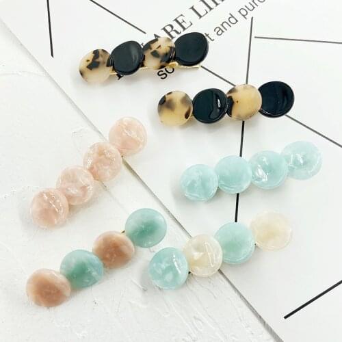 New Pastel Plain Color Round Tortoise Shell Acetate Hair Clip Hair Accessories Geometric Acrylic Barrette for Women