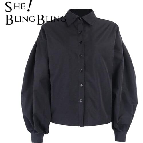 SheBlingBling White Shirts Exaggerated Lantern Sleeve Button Front Women Casual Blouses Spring Autumn Ladies Loose Shirt Tops