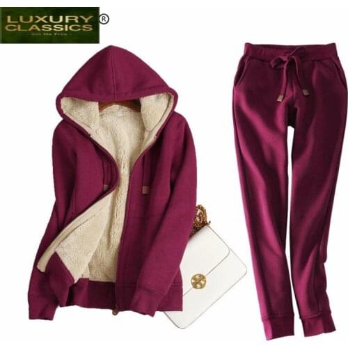Piece Two Tracksuit Women Set Costumes Winter Female Sets 2021 Loose Fit Autumn Thick Warm Hooded Sweater Shirts T02LW517