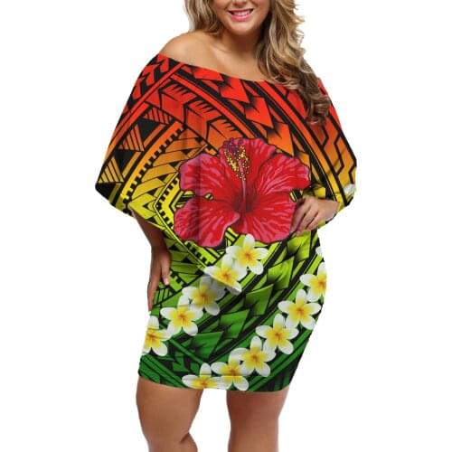 Factory Outlet Polyester Material Women Lightweight Frill Open Shoulder Gowns Polynesian Tribal Tattoo Slim Cape Skirt Design