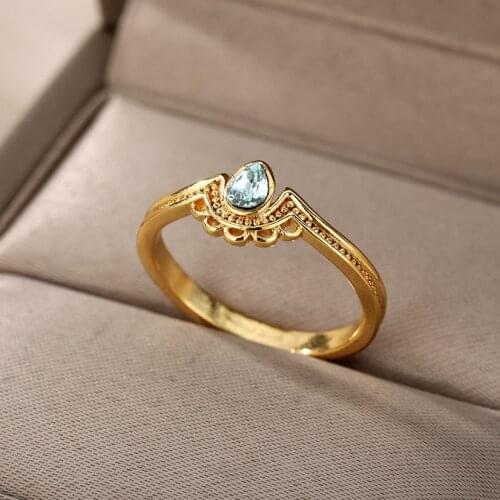 Vintage Opal Ring for Women Girls Stainless Steel Gold Anillo Bohemian Rings Jewelery Gift Accessories Bijoux Femme