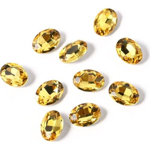 10Pcs Manicure Tools 3D Nail Accessories Wholesale Pointed Bottom Oval Yellow Diamond Glass Crystal drill DIY Decoration
