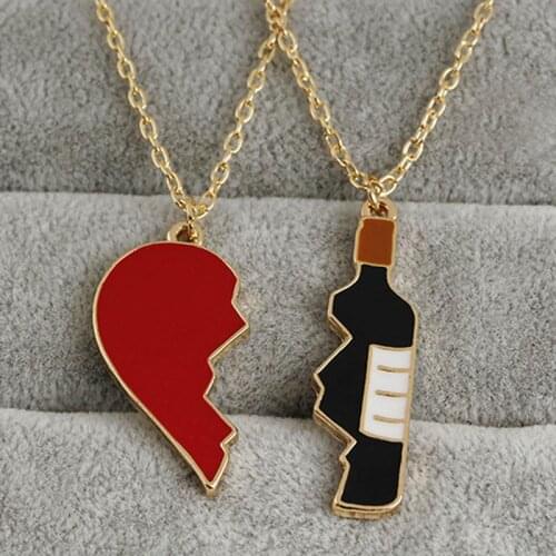 2 Pcs/Set Fashion Best Friends Honey Love Couple Pendant NecklaceDouble Color Broken Heart Good Friends Friendship Jewelry Gift