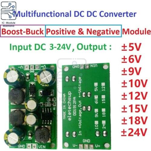 2 in 1 8W Buck-Boost DC-DC Converter Module 3-24V to 5V 6V 9V 10V 12V 15V 18V 24V for RS232 RS485 RS422 Bus ADC DAC Speaker