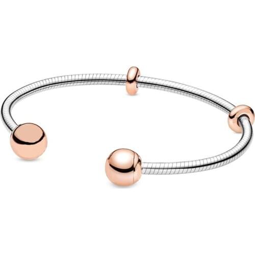 2019 NEW 100% 925 Sterling Silver Winter Rose Snake Chain Style Open Bangle Bracelet Fit DIY Bead Original Fashion Girl Jewelry