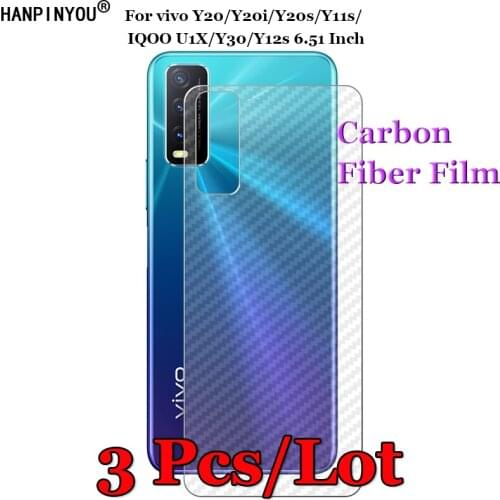 3 Pcs/Lot For vivo Y20 Y20i Y20s Y11s IQOO U1X Y30 Y12s 3D Carbon Fiber Back Film Screen Protector Protective Sticker (Not Glass