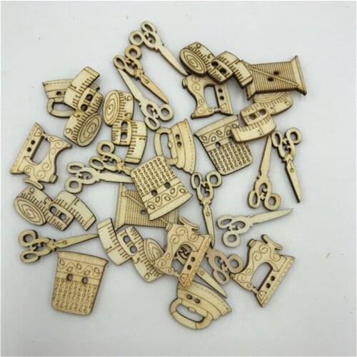 100pcs Mixed Sewing Theme Wooden Buttons Crafts Sewing Scrapbooking For Clothes Handmade Home Decor Accessories