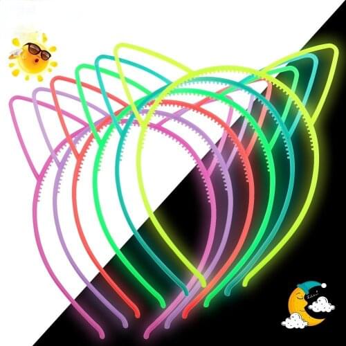 6pcs Luminous Cat Ears Headbands baby Girl Kid Women Plastic Glow Hairbands Halloween Easter Hair Accessories Hair Band Headwear