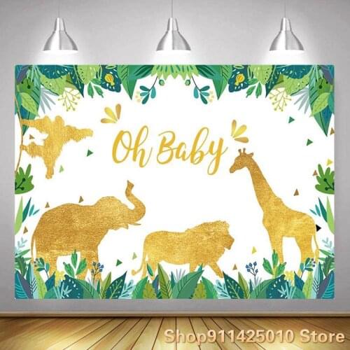 Cartoon Jungle Gold Animal Background Baby Birthday Party Decorative Photography Studio Photo Children Room Ornament Backdrop