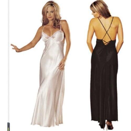 Long Nightgown Sexy Satin Nightdress Lace Silk Womens Nightie Comfortable Smooth Sleepwear