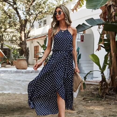 DUISNENA boho long dress spot print strap women dresses sexy summer dress irregular big swing robe chiffon vestidos