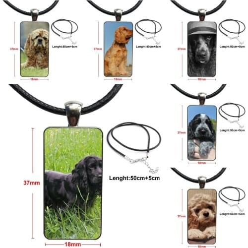 For Girls Handmade Gift Necklace Fashion Long Chain With Rectangle Necklace Jewelry Cocker Spaniels Dog