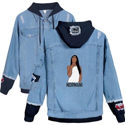 Normani print autumn winter Holiday Men/Women Street clothes Denim Kawaii Hooded denim jacket